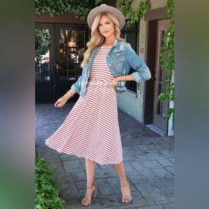 Comfy red/white striped ribbed midi dress